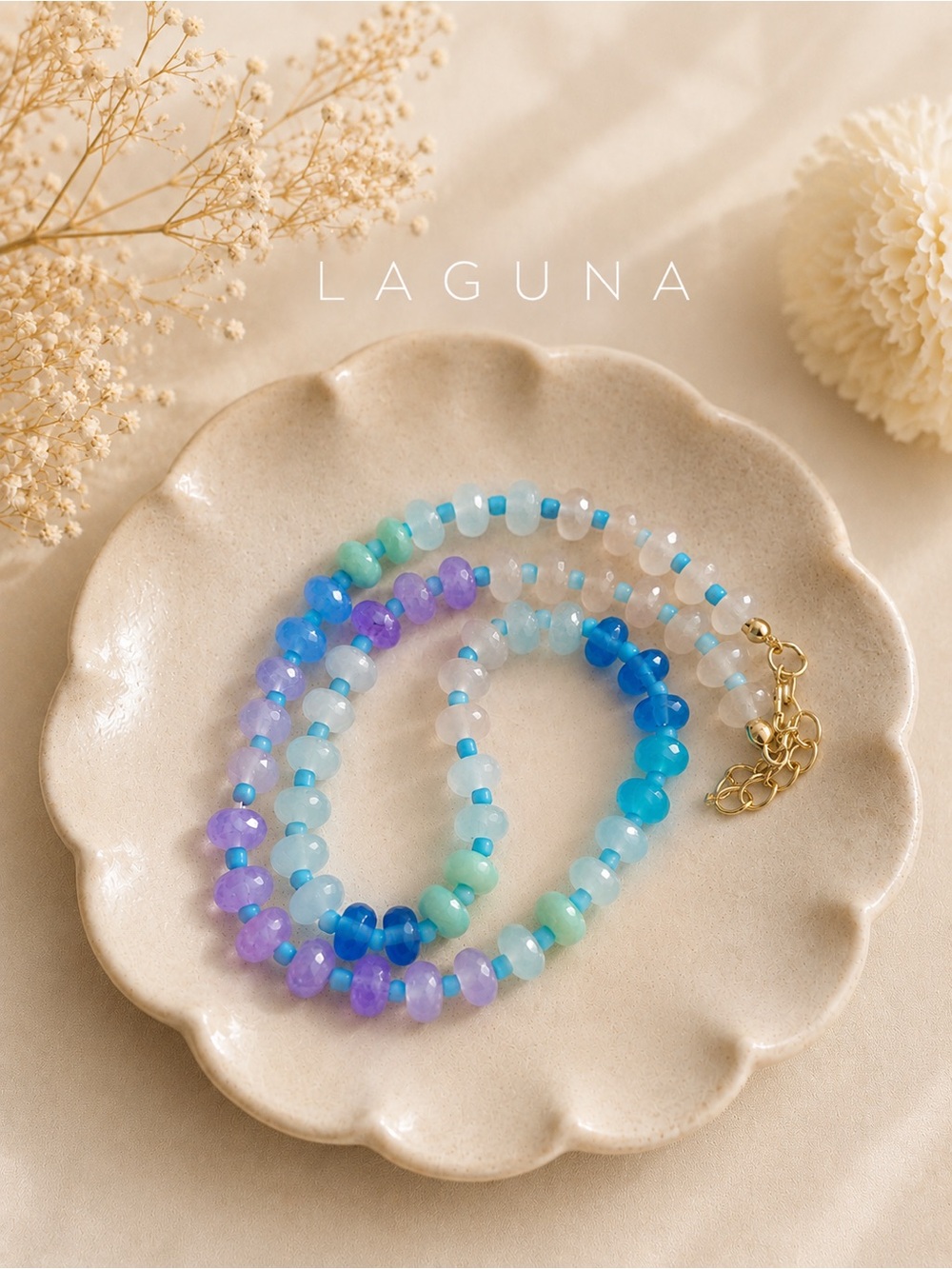 Candy Bead Stone Rainbow Necklace 16”